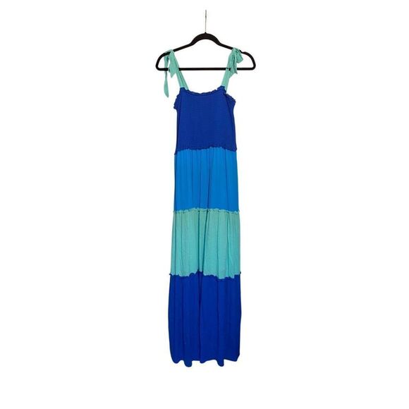 Bebop women’s blue and green color block, tiered, maxi dress size large - Picture 3 of 3